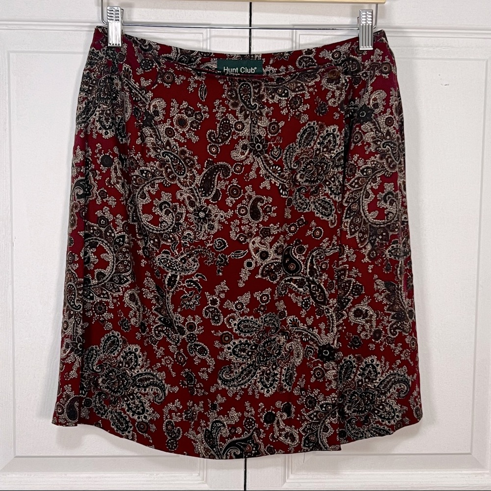 Hunt Club Dark Burgundy Paisley Wrap Skirt